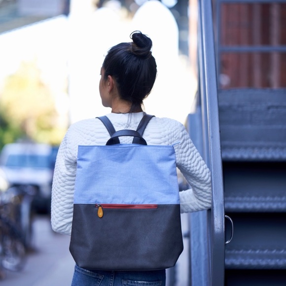 Travel Backpack with Luggage/Trolley Sleeve - Chambray Blue